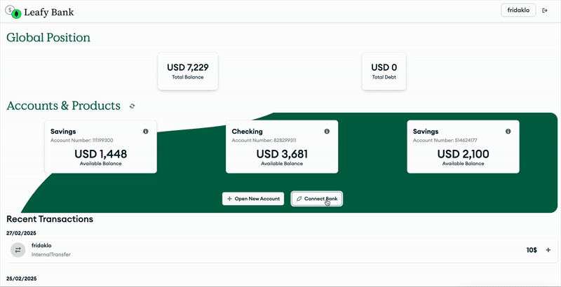 Open Finance demo in gif format