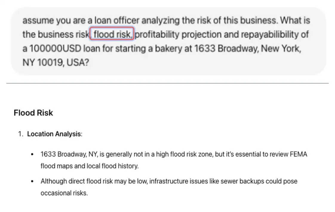 Figure 2: Example of how ChatGPT-4o responded to flood risk as a factor