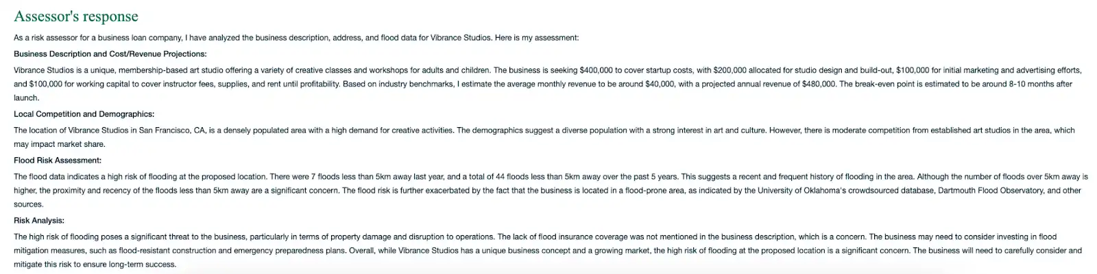 Figure 6: Loan risk response using RAG