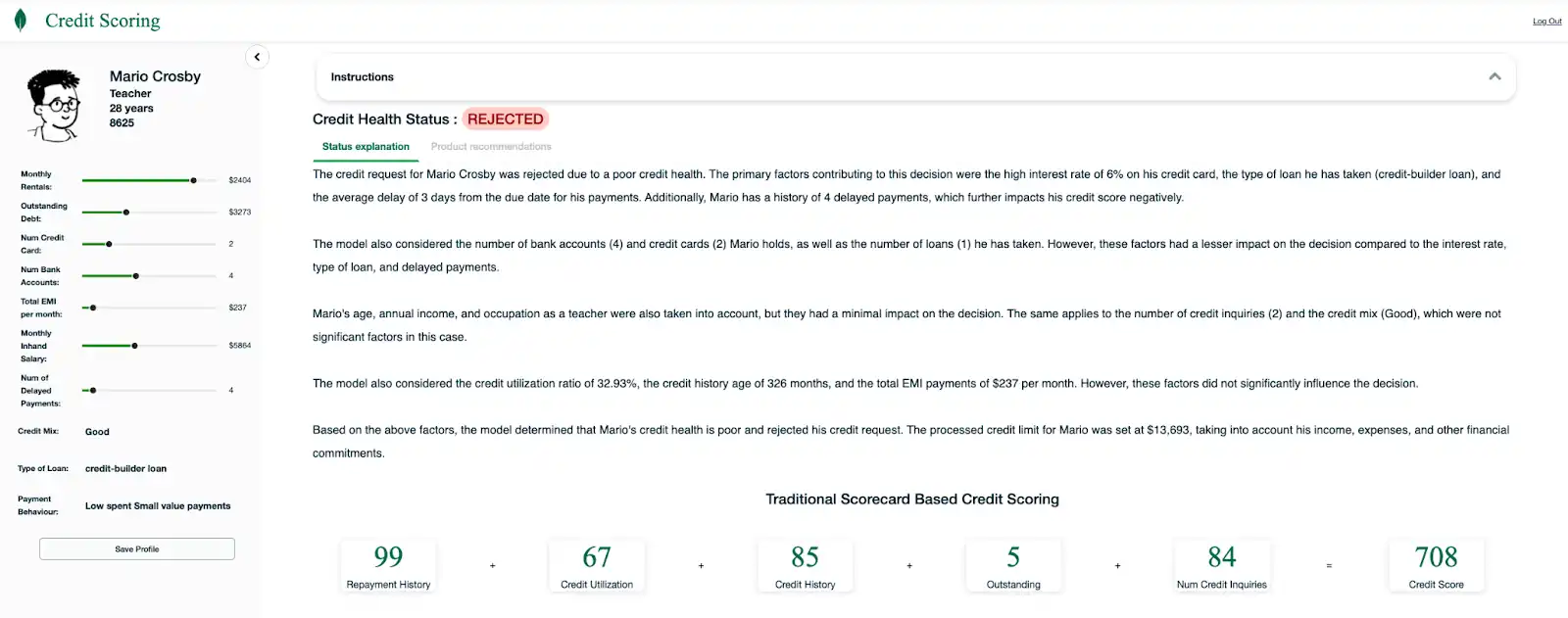 Example of a rejection explanation.